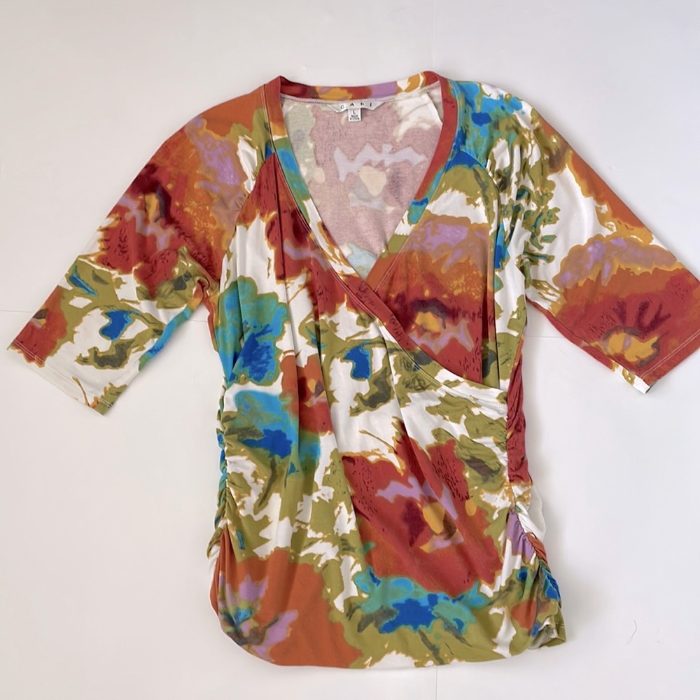 Cabi Watercolor Wrap Top Deep VNeck